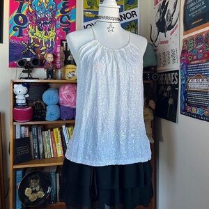 Elegant White Sequin Halter Top